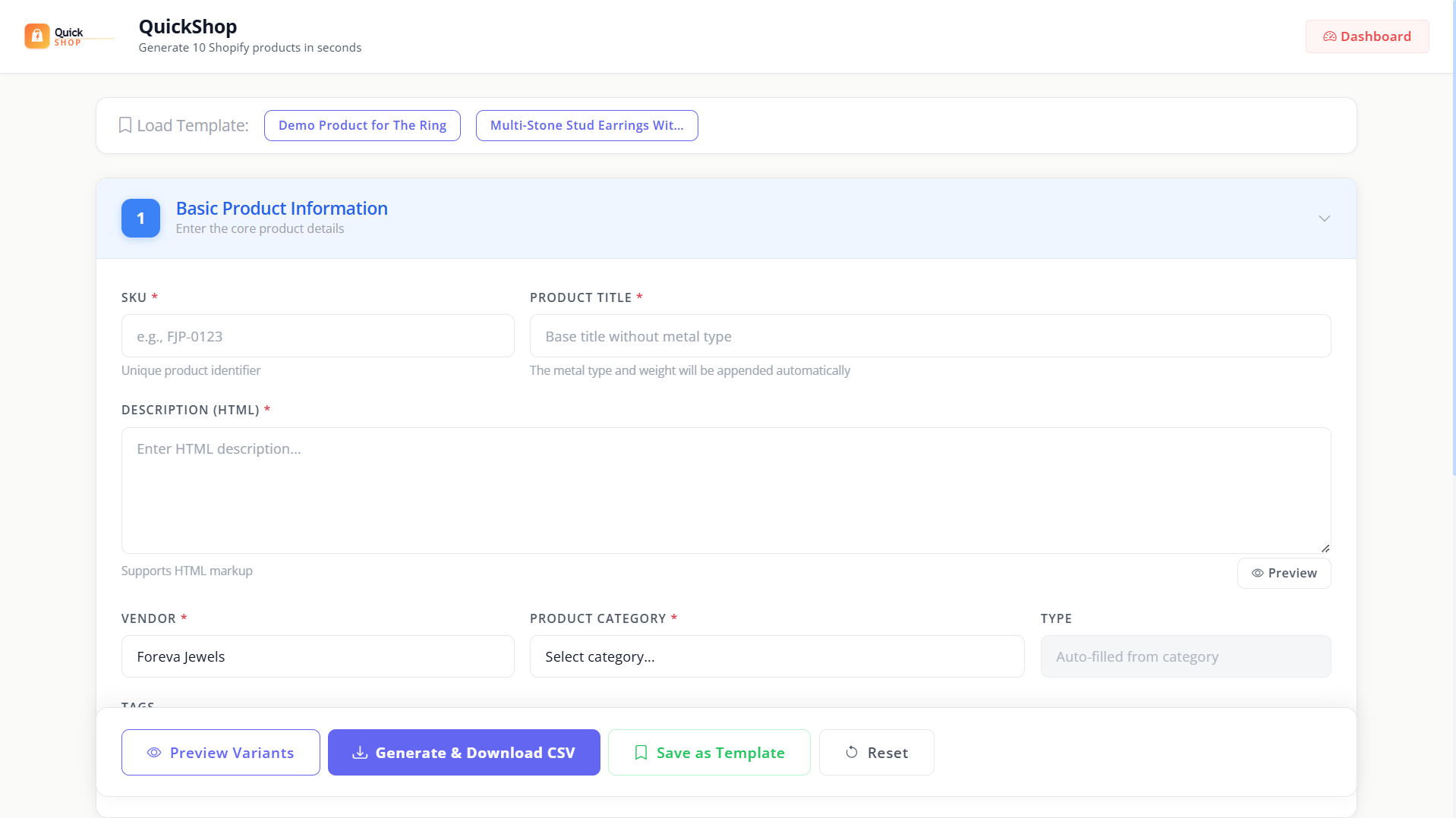 Shopify Product Generator